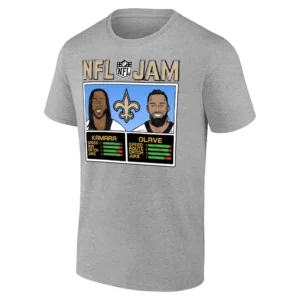 NFL JAM SAINTS SHIRT – Kamara & Olave retro duo New Orleans Saints arcade football tee