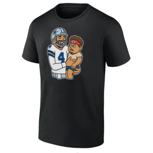 PRESCOTT CARRYING BABY MAHOMES SHIRT – Dak Prescott Holding Patrick Mahomes Cartoon Tee for Dallas Cowboys Fans B