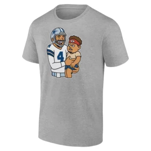 PRESCOTT CARRYING BABY MAHOMES SHIRT – Dak Prescott Holding Patrick Mahomes Cartoon Tee for Dallas Cowboys Fans G
