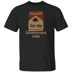 Ruby Ridge ''Government Kills'' Marlboro Satire T Shirt Anti Government Statement Tee B