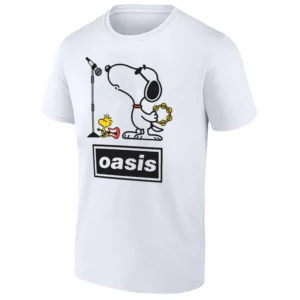 SNOOPY OASIS BAND SHIRT – Woodstock Guitar Cartoon Tee for Music Fans