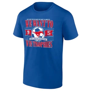 WE WANT TO WIN TROPHIES SHIRT – SMU Mustangs Men’s Soccer Champions Tee 2025