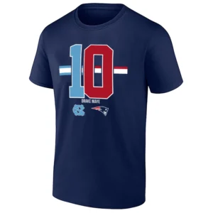 DRAKE MAYE 10 STRIPE SHIRT – North Carolina Tar Heels × New England Patriots Super Bowl LX crossover tee