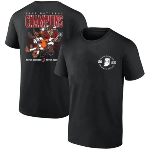 NEVER DAUNTED – NEVER DEFEATED SHIRT – Indiana Hoosiers 2025 NCAA Football National Champions mascot trophy celebration tee