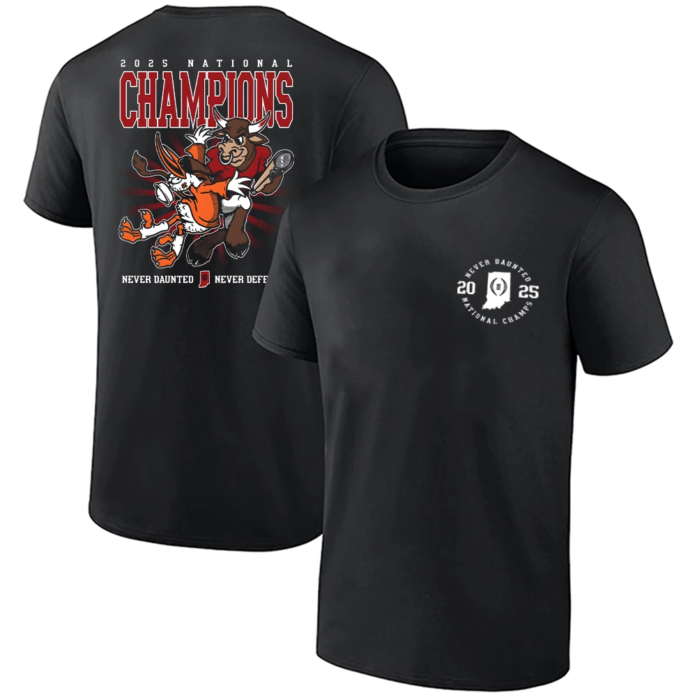NEVER DAUNTED – NEVER DEFEATED SHIRT – Indiana Hoosiers 2025 NCAA Football National Champions mascot trophy celebration tee NEVER DAUNTED – NEVER DEFEATED SHIRT – Indiana Hoosiers 2025 NCAA Football National Champions mascot trophy celebration tee