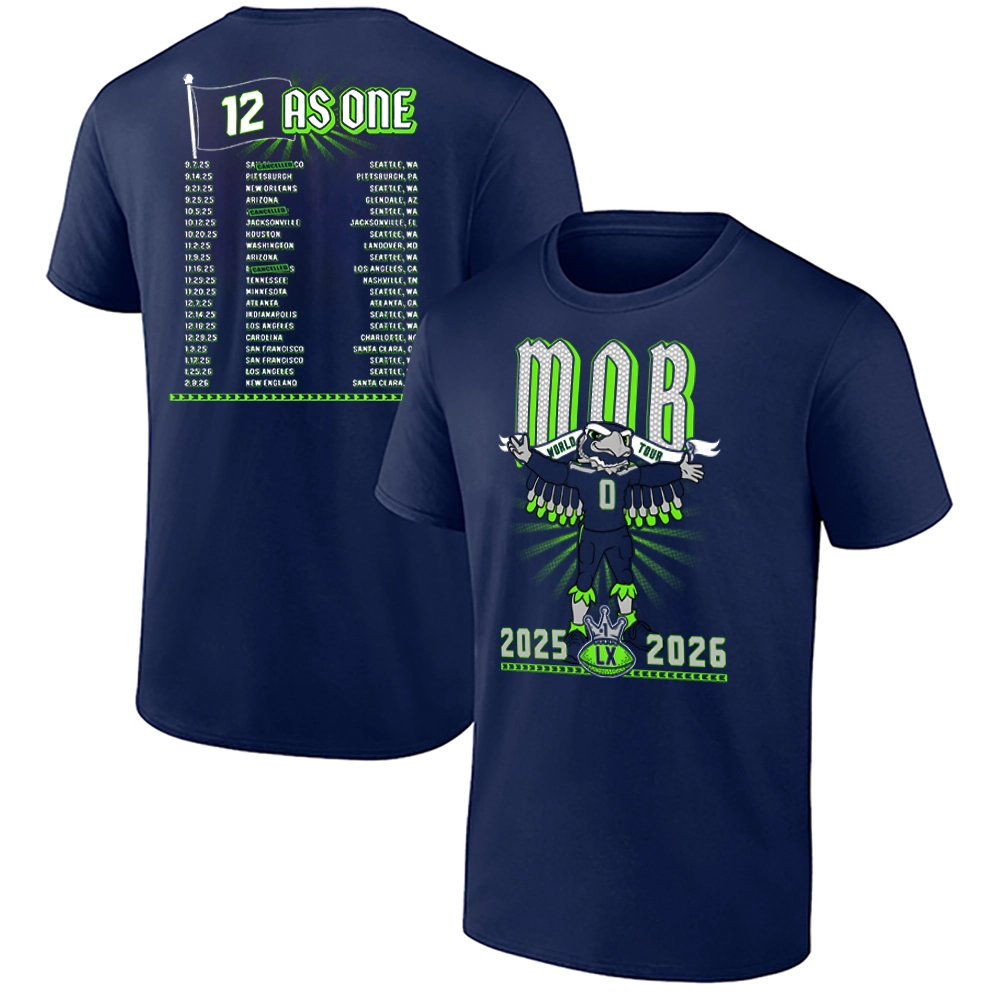 MOB 2025–2026 TOUR SHIRT – 12 AS ONE Seattle Seahawks Super Bowl LX Champions Tee MOB 2025–2026 TOUR SHIRT – 12 AS ONE Seattle Seahawks Super Bowl LX Champions Tee
