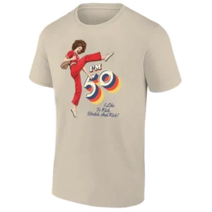SALLY O’MALLEY I’M 50 I LIKE TO KICK, STRETCH, AND KICK SHIRT – 50th Birthday Comedy Classic Tee S