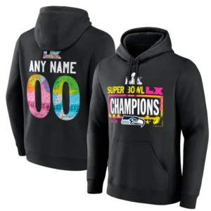 SUPER BOWL LX CHAMPIONS CUSTOM NAME & NUMBER HOODIE – Seattle Seahawks 🏆🏈