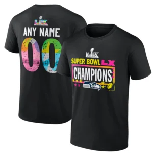 SUPER BOWL LX CHAMPIONS CUSTOM NAME & NUMBER SHIRT – Seattle Seahawks 🏆🏈
