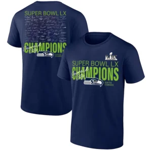 SUPER BOWL LX CHAMPIONS SIGNATURE ROSTER SHIRT Emerald City – Seattle Seahawks