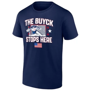 THE BUYCK STOPS HERE SHIRT – Connor Hellebuyck Winnipeg Jets Hockey Tribute Tee