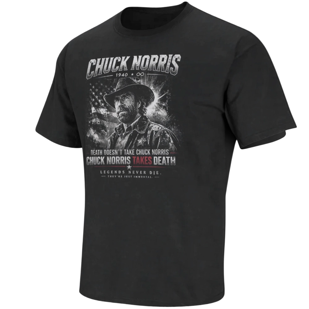 CHUCK NORRIS TAKES DEATH SHIRT – Viral Meme Revival Legendary Icon Tee CHUCK NORRIS TAKES DEATH SHIRT – Viral Meme Revival Legendary Icon Tee