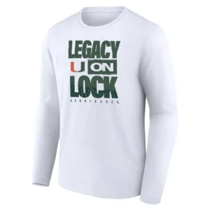 LEGACY ON LOCK SHIRT – Miami Hurricanes 2026 March Madness Pregame Long Sleeve Tee