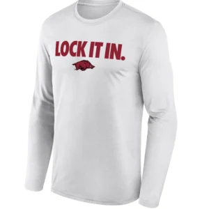 LOCK IT IN LONG SLEEVE – Arkansas Razorbacks 2026 On Court Bench Tee
