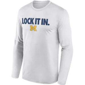 LOCK IT IN LONG SLEEVE – Michigan Wolverines 2026 On Court Bench Graphic Tee