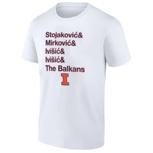 STOJAKOVIC MIRKOVIC IVISIC IVISIC THE BALKANS SHIRT – Illinois Fighting Illini Balkan Squad Basketball Tee G