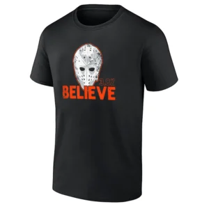 3.8% BELIEVE MASK SHIRT – Bernie Parent Philadelphia Flyers Playoff Underdog Legacy Tee