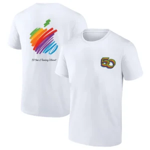 APPLE 50 YEARS THINKING DIFFERENT SHIRT – 1976–2026 Anniversary Retro Rainbow Logo Tee