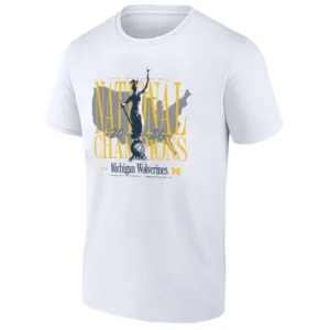NATIONAL CHAMPIONS SHIRT – Michigan Wolverines 2026 NCAA Men's Basketball Victory Statue Tee