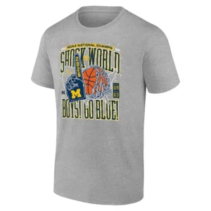 SHOCK THE WORLD BOYS GO BLUE SHIRT – Michigan Wolverines 2026 NCAA Men's Basketball National Champions Tee