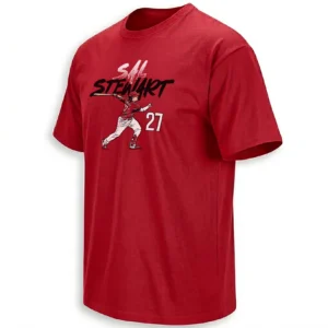2026 SAL STEWART SHIRT – Cincinnati Reds Slugger Swing Number 27 Rookie Baseball Tee