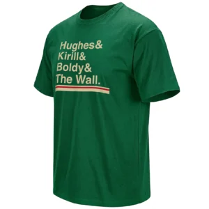 HUGHES KIRILL BOLDY THE WALL SHIRT – Minnesota Wild 2026 NHL Playoffs Core Line Fan Tee