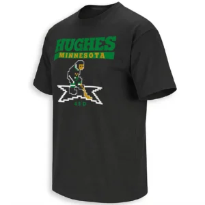 HUGHES MINNESOTA RETRO SHIRT – Quinn Hughes 8-Bit Hockey Minnesota Wild Playoffs Fan Tee