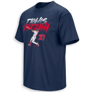 TRAVIS BAZZANA SHIRT – Slugger Swing Number 37 Cleveland Guardians Rising Star Baseball Tee
