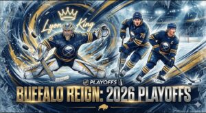 The Lyon King Roars Buffalo Sabres 2026 Playoff Hero Alex Lyon & Signature Fan Gear