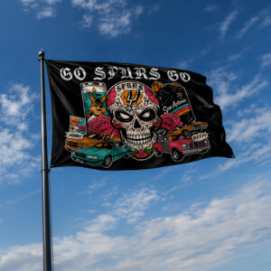 GO SPURS GO HOUSE FLAG – San Antonio Spurs Western Conference Finals Sugar Skull Banner