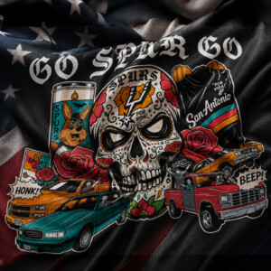 GO SPURS GO HOUSE FLAG – San Antonio Spurs Western Conference Finals Sugar Skull Banner1