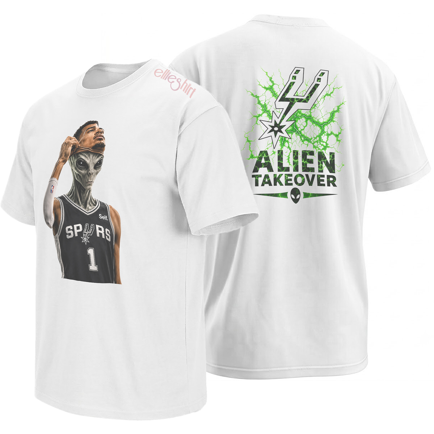 Alien Takeover shirt design inspired by Victor Wembanyama Spurs face reveal NBA Finals fan culture