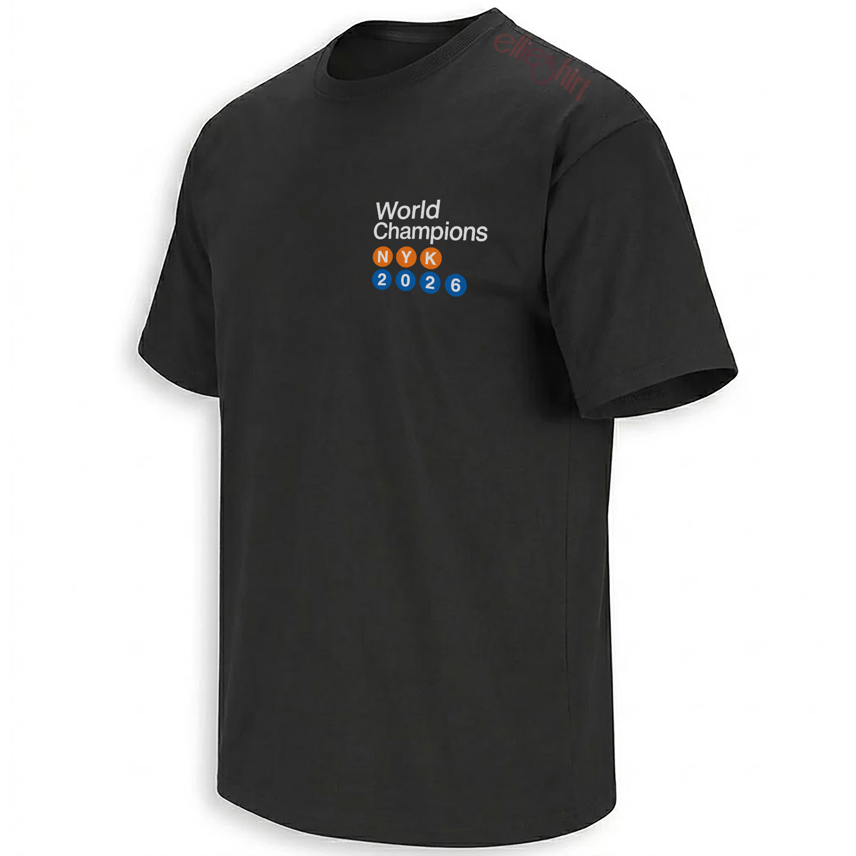 Front of the World Champions Subway Shirt with a minimal NYK 2026 transit-style chest mark