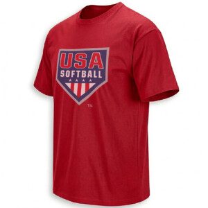 USA SOFTBALL SHIRT – Primary Logo Red White and Blue Tee