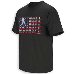 AMERICAN SOFTBALL FLAG SHIRT – Distressed USA Batter Typography Tee B