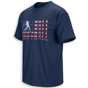 AMERICAN SOFTBALL FLAG SHIRT – Distressed USA Batter Typography Tee N