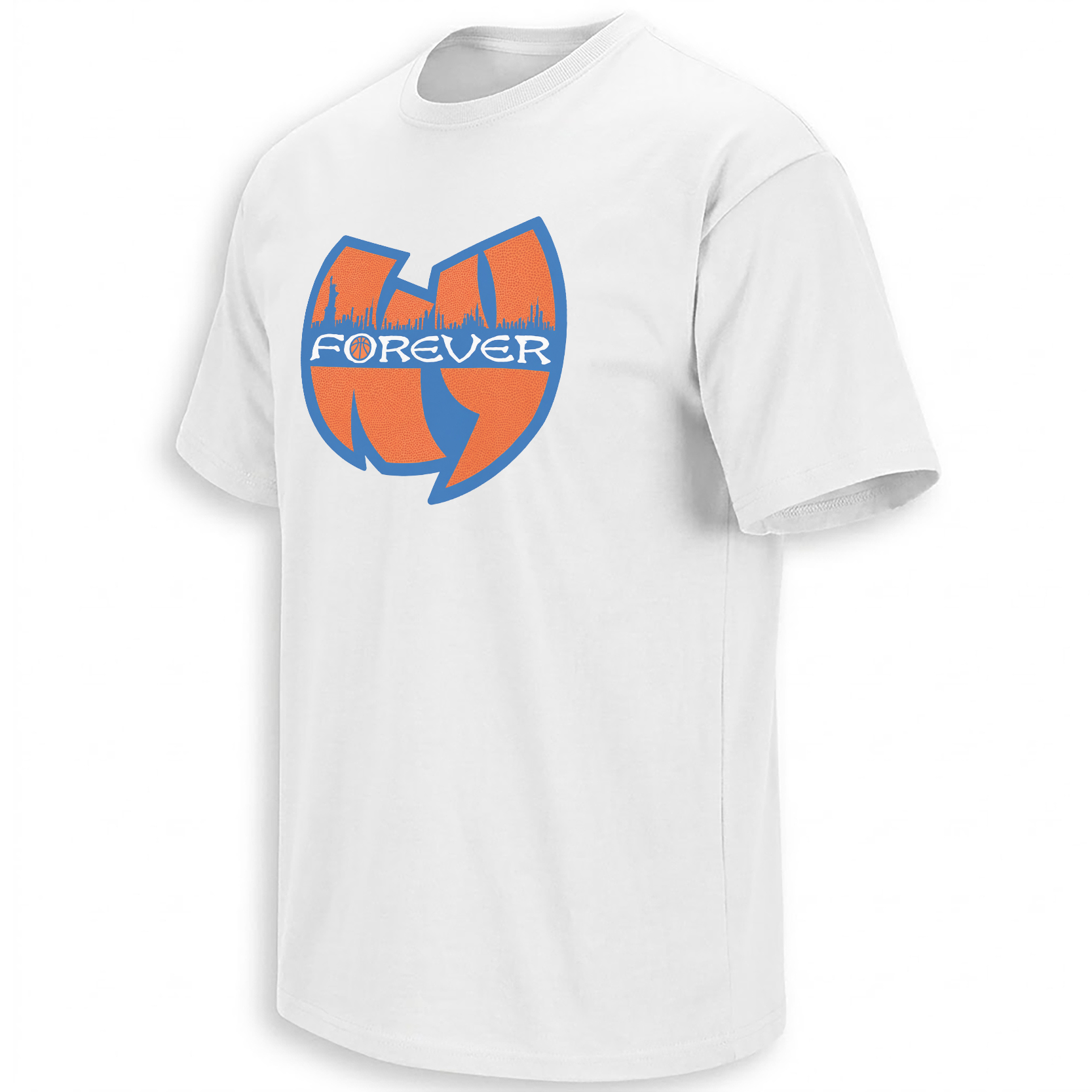 New York Forever Shirt with a Knicks championship basketball emblem influenced by Wu-Tang visual culture