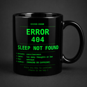 ERROR 404 SLEEP NOT FOUND MUG – Running On Caffeine Ceramic Mug, 11 Oz & 15 Oz