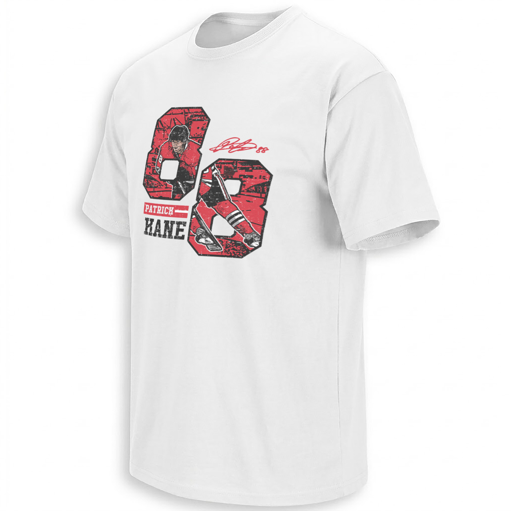 Patrick Kane 88 Chicago hockey homecoming vintage number collage design on white