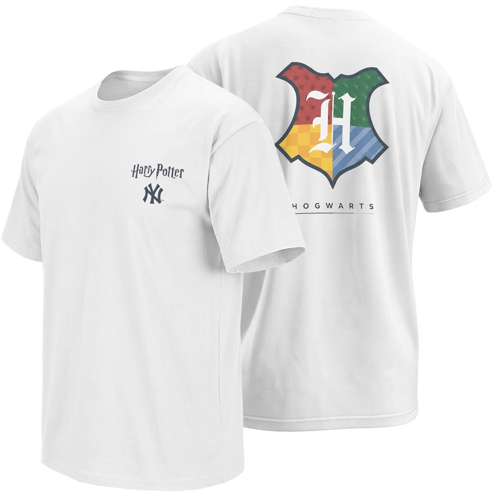 HARRY POTTER YANKEES HOGWARTS CREST SHIRT New York Baseball Front Back Tee HARRY POTTER YANKEES HOGWARTS CREST SHIRT New York Baseball Front Back Tee
