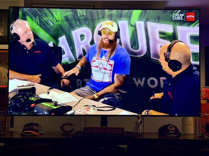 George Kittle in the Cubwoiser shirt at Chicago Cubs Wrigley Field