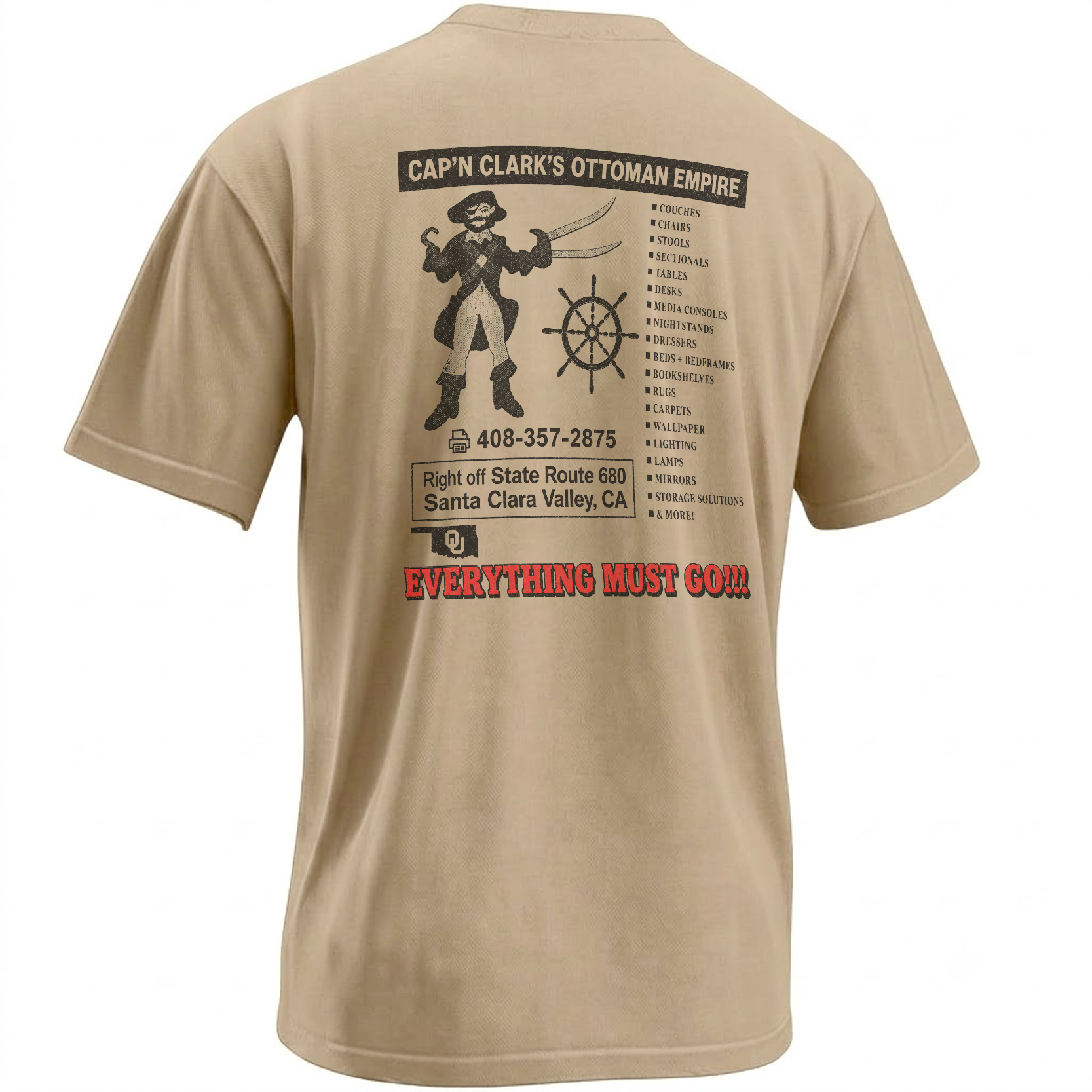 CAP’N CLARK’S OTTOMAN EMPIRE SHIRT – Backrooms Everything Must Go OU Logo Tee B CAP’N CLARK’S OTTOMAN EMPIRE SHIRT – Backrooms Everything Must Go OU Logo Tee B