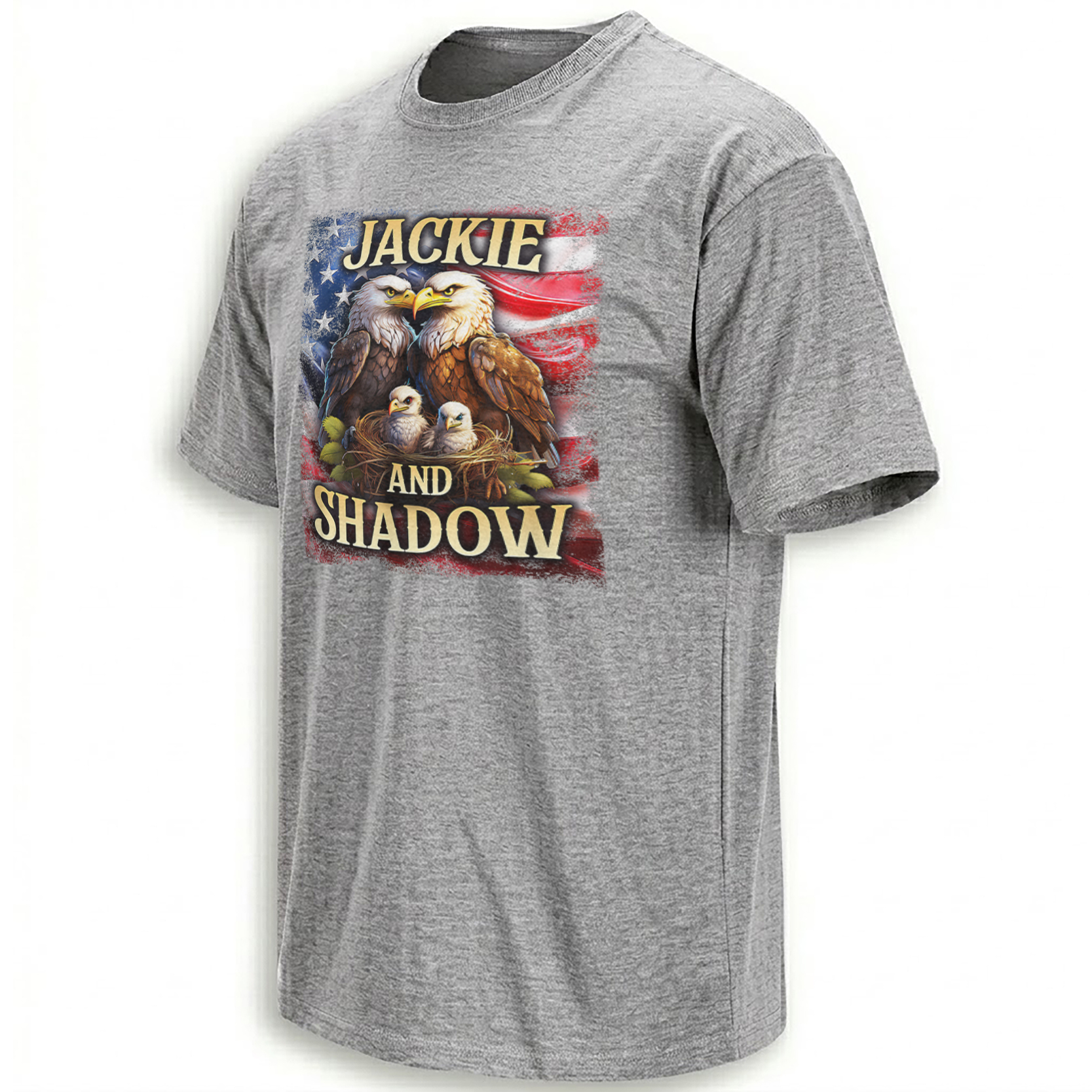 Jackie and Shadow Big Bear bald eagle family American flag graphic