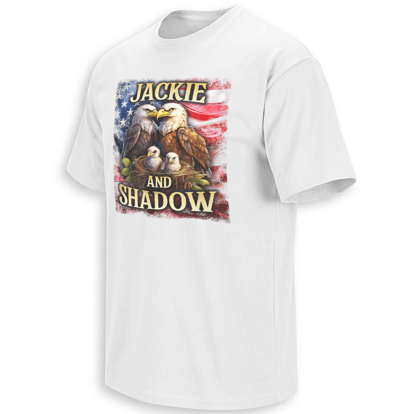 JACKIE AND SHADOW SHIRT – Big Bear Bald Eagle Family American Flag Tee W JACKIE AND SHADOW SHIRT – Big Bear Bald Eagle Family American Flag Tee W