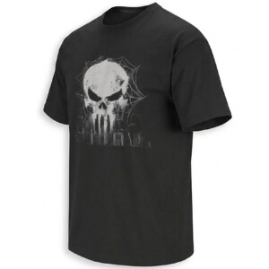 PUNISHER SKULL NYC SHIRT – Spider Man Brand New Day Frank Castle Skyline Web Art