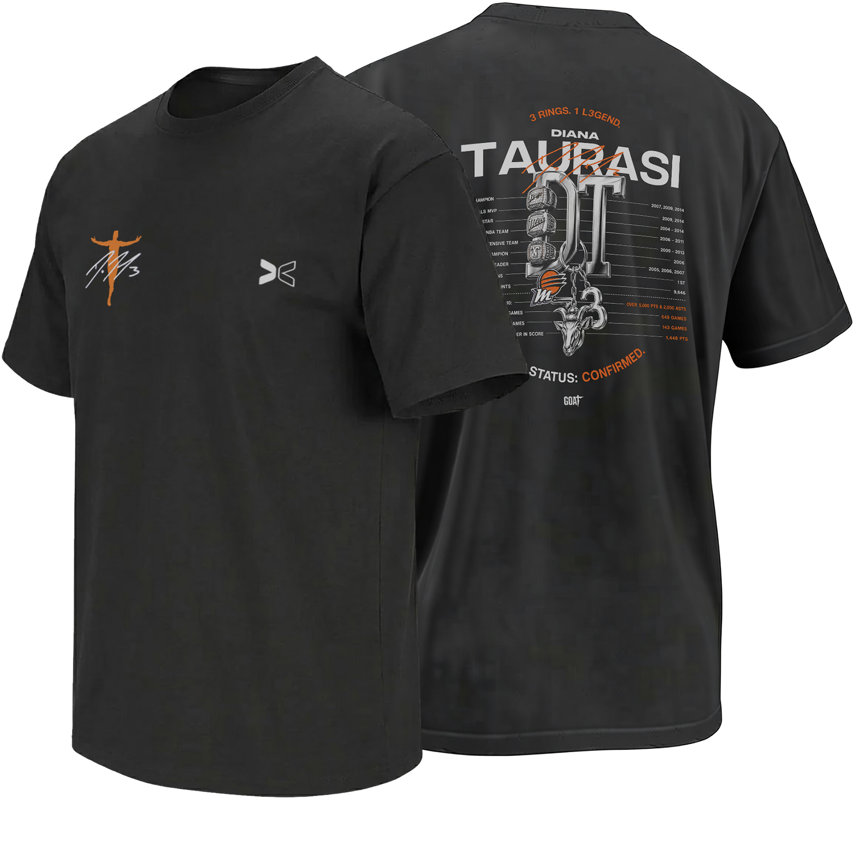 DIANA TAURASI GOAT STATUS SHIRT – 3 Rings, 1 L3gend Career Résumé Tee DIANA TAURASI GOAT STATUS SHIRT – 3 Rings, 1 L3gend Career Résumé Tee