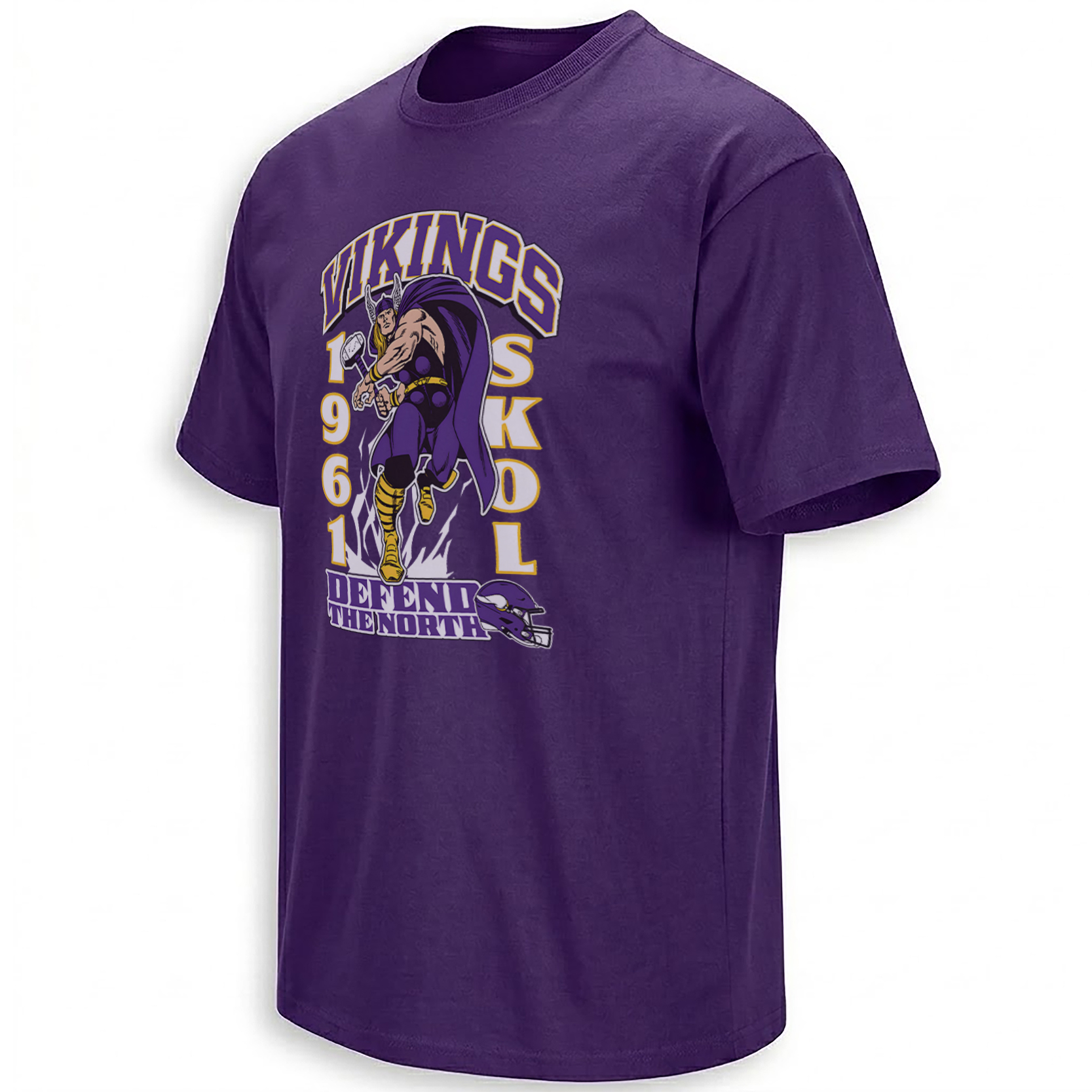 Defend the North Thor Minnesota Vikings Marvel purple and gold crossover graphic
