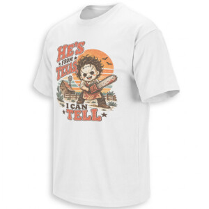 HE’S FROM TEXAS I CAN TELL SHIRT – Cute Leatherface Chibi Horror Tee