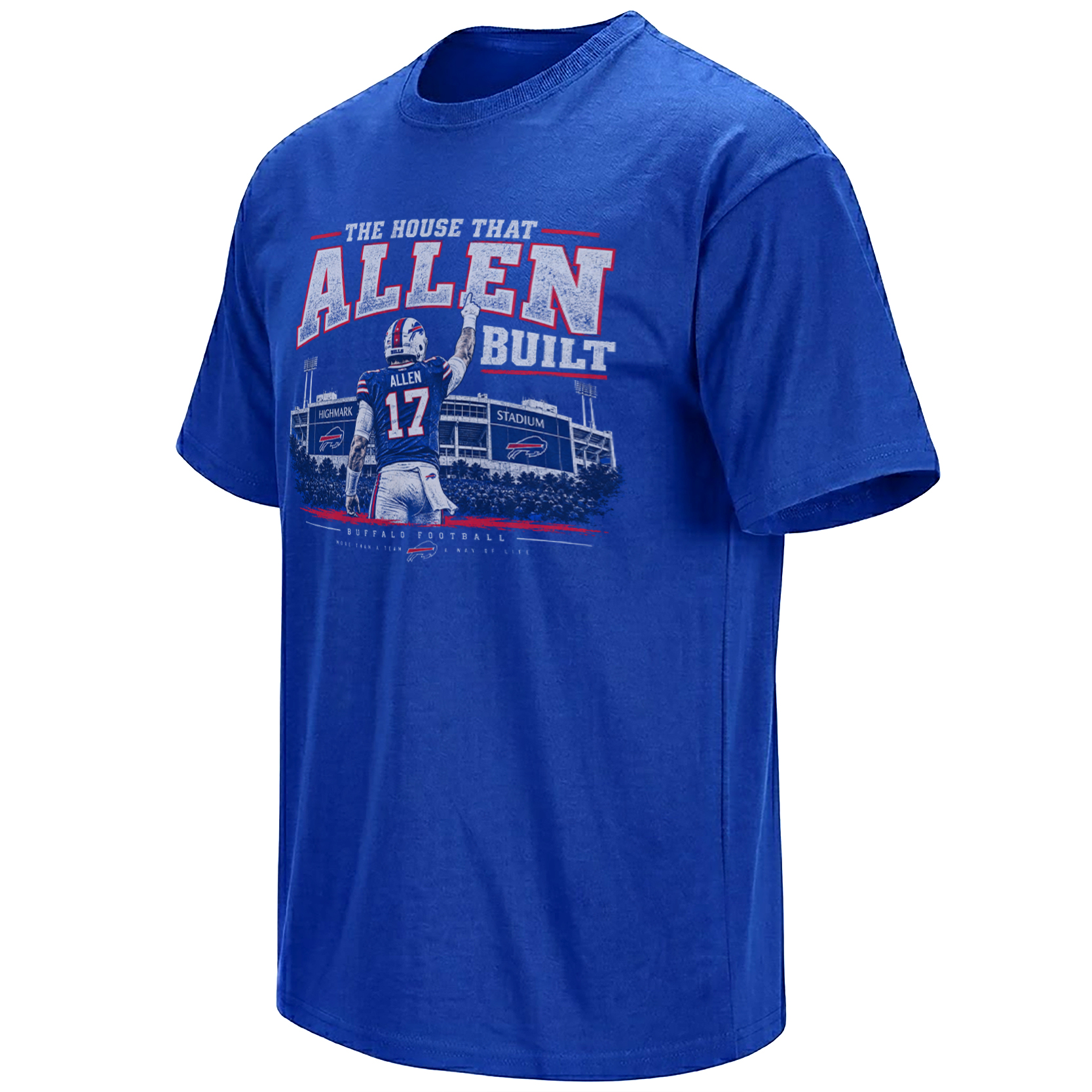 The House That Allen Built design with Josh Allen No. 17 standing in front of new Highmark Stadium