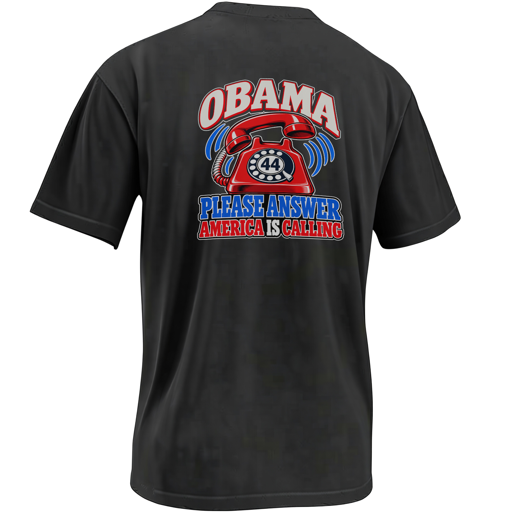Obama Please Answer America Is Calling political graphic with a ringing red rotary phone and number 44